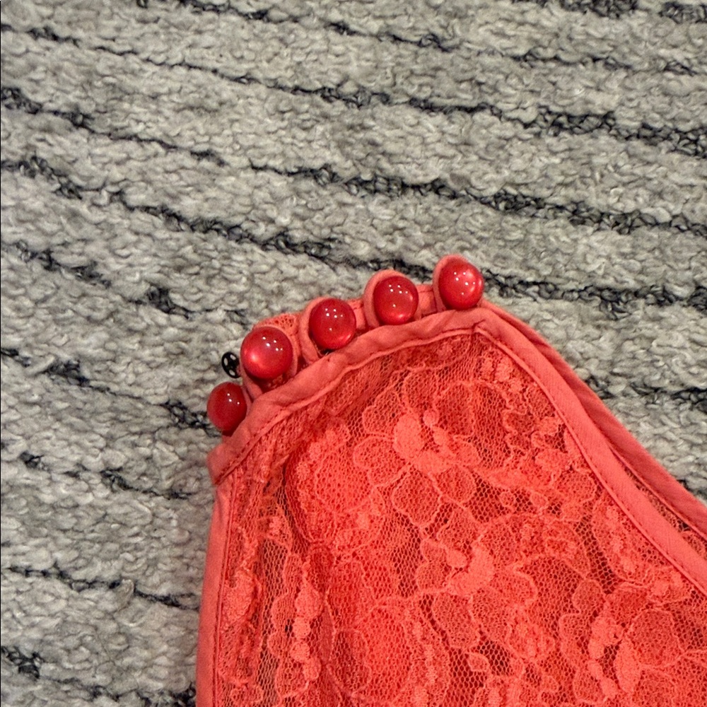 Elegant Coral Lace Women Dress - Picture 3 of 5